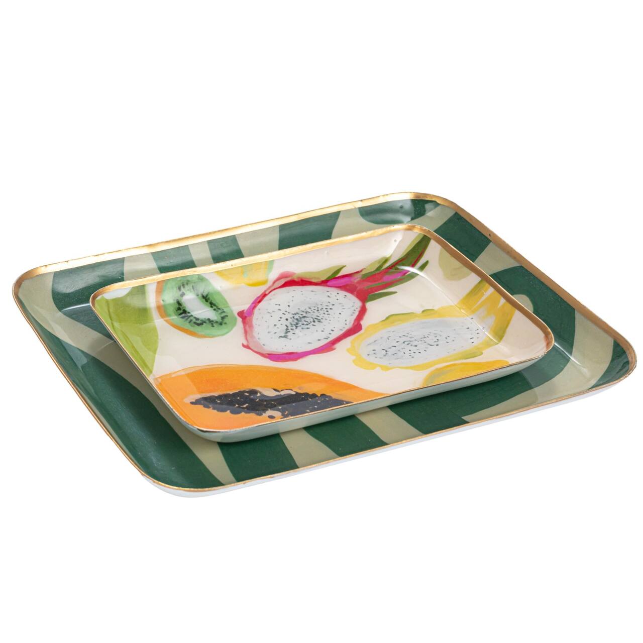Hello Honey® Fruit & Abstract Striped Enameled Metal Tray Set